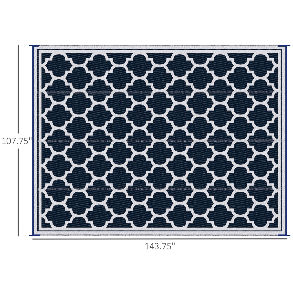 Outsunny 9' x 12' Reversible Outdoor Rv Rug Plastic Straw Rug Camping, Deck, Beach, Blue - white