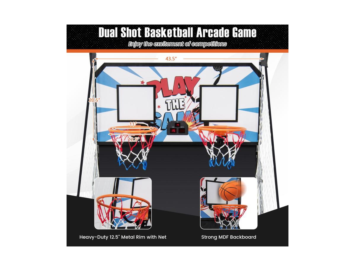 Slickblue Foldable Dual Shot Basketball Arcade Game with Electronic Scoring System