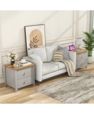 2-Drawer Nightstand with Rubber Wood Legs