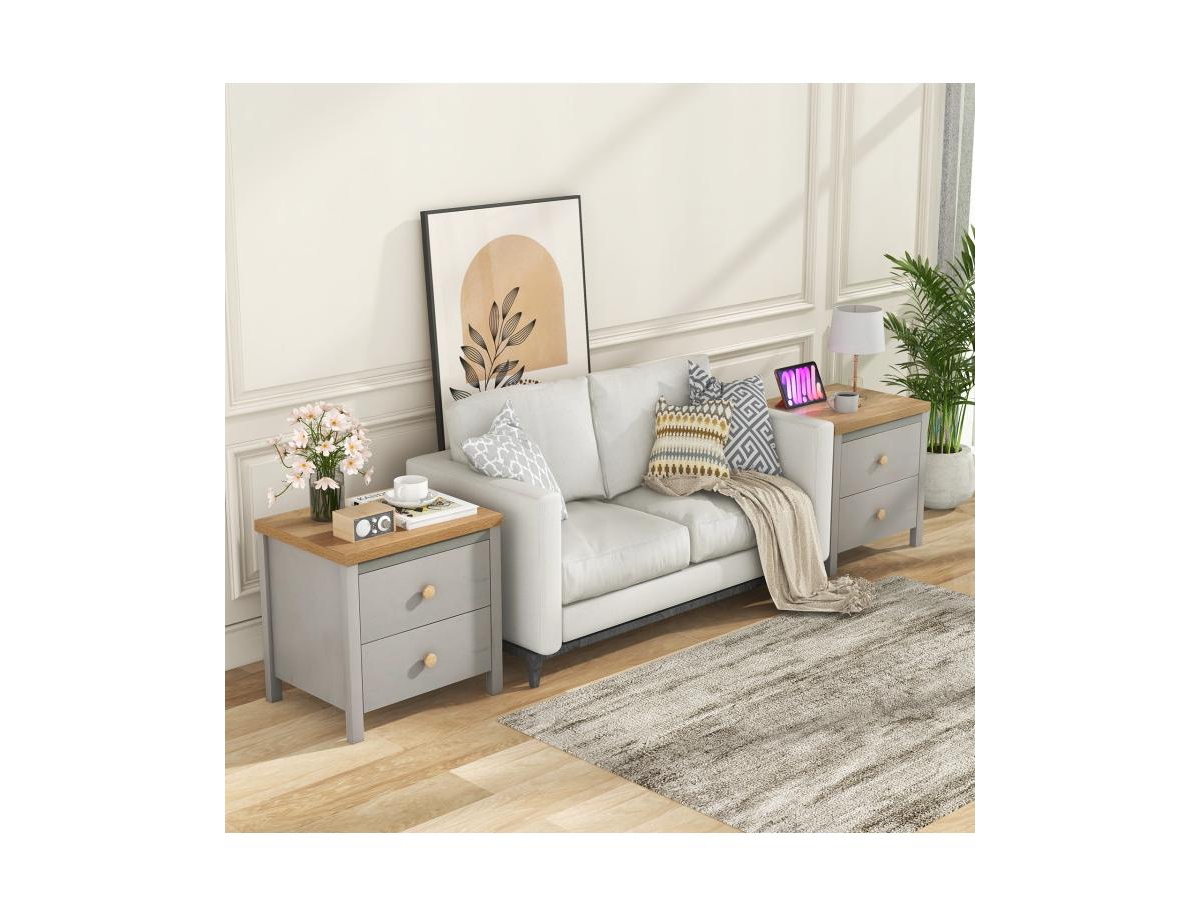 Slickblue 2-Drawer Nightstand with Rubber Wood Legs