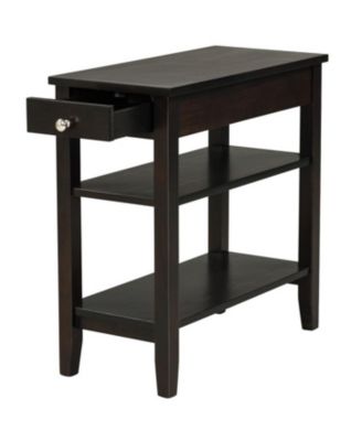 Side Table with Drawer and 2 Open Shelves, Compact End Table for Small Spaces