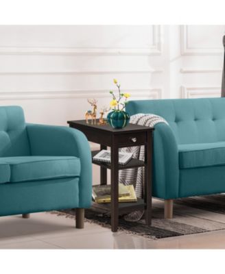 Side Table with Drawer and 2 Open Shelves, Compact End Table for Small Spaces