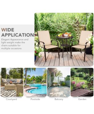 Set of 2 Patio Chairs Dining Chairs w/ Steel Frame Yard Outdoor Beige