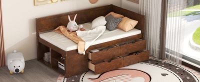 Twin Size Wood Daybed With Drawers And Shelves