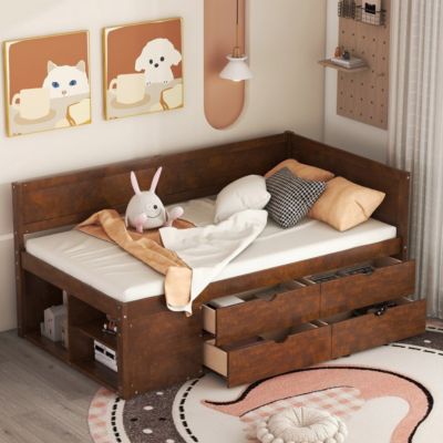 Twin Size Wood Daybed With Drawers And Shelves