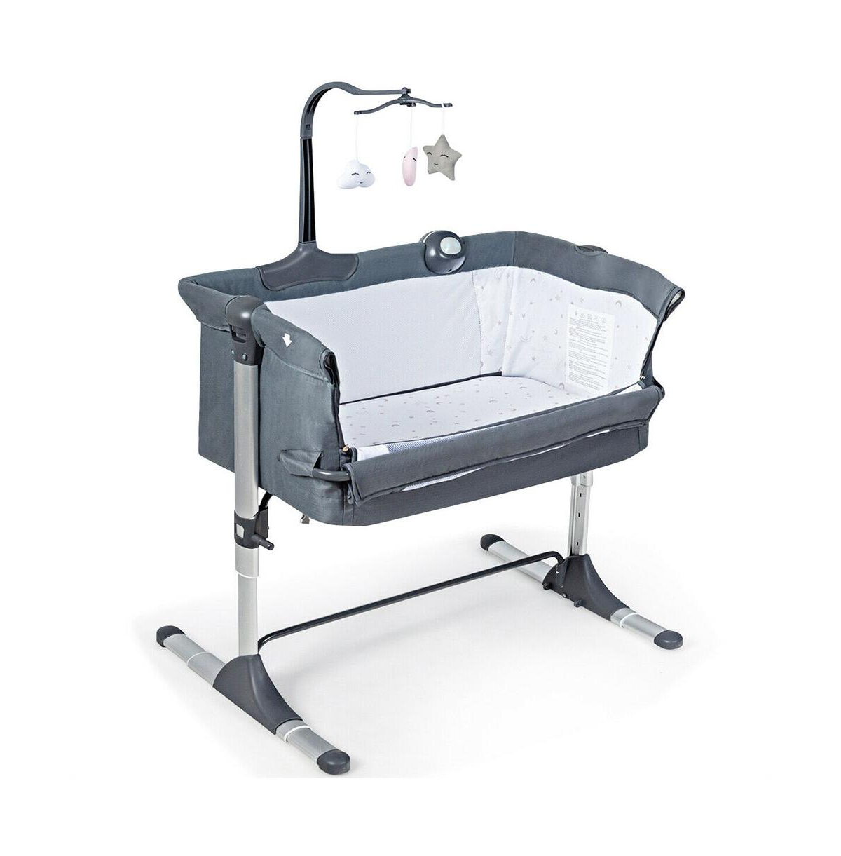 Height Adjustable Baby Side Crib with Music Box & Toys