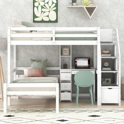 Streamdale Twin Loft Bed with Stairs, Desk, Storage