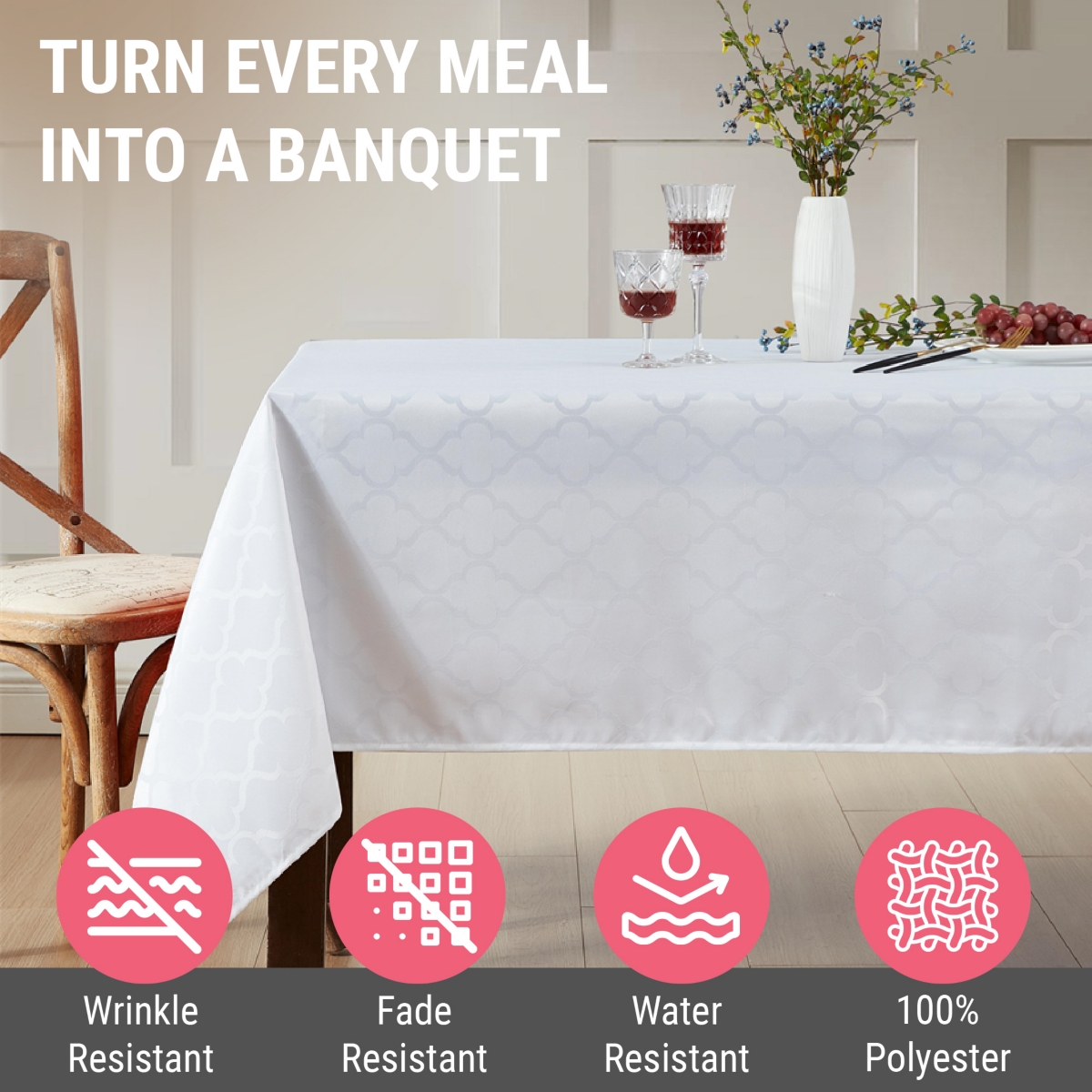Hlc.me Modena Fabric Tablecloth, Jacquard Fabric Table Cloth for Rectangle Table, Advanced Water Resistance, Fade, Wrinkle, and Stain Resistant Table