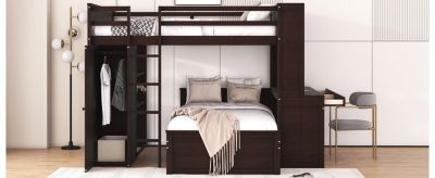 Full-Size Loft Bed with Twin Bed, Storage, and Desk