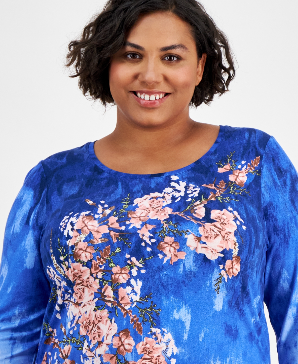 Jm Collection Plus Size Printed 3/4-Sleeve Top, Created for Macy's