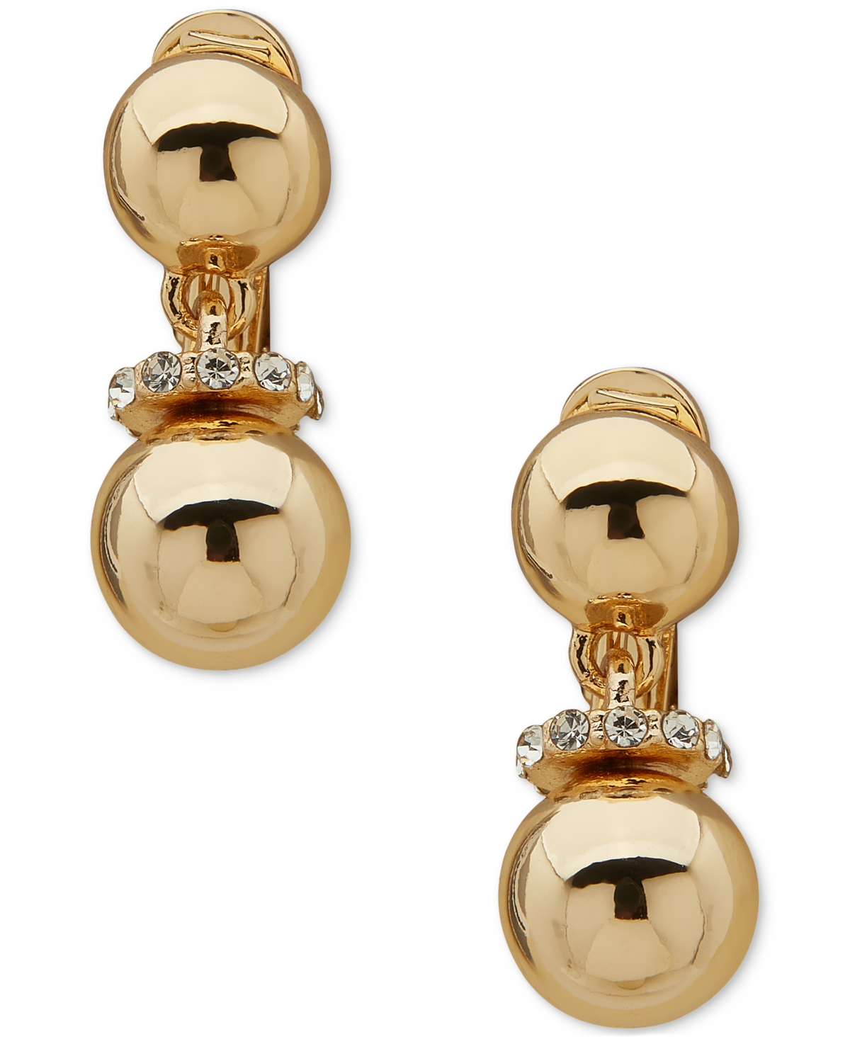 Gold-Tone Pave Rondelle Clip-On Drop Earrings - Crystal