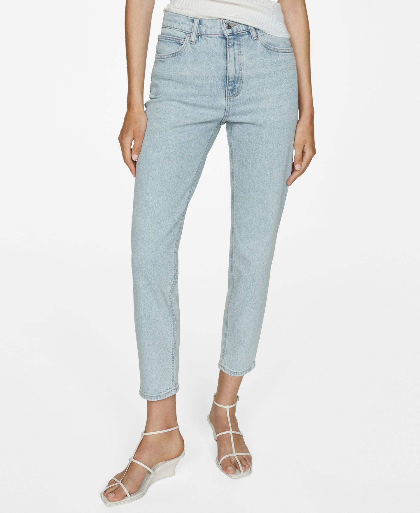 Женские джинсы Mango Mom Comfort High Rise, цвет: Выбеленный синий — фото 1