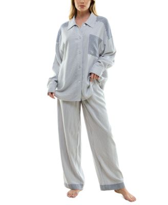 Roudelain - Women's 2-Pc. Brushed Flannel Striped Pajamas Set