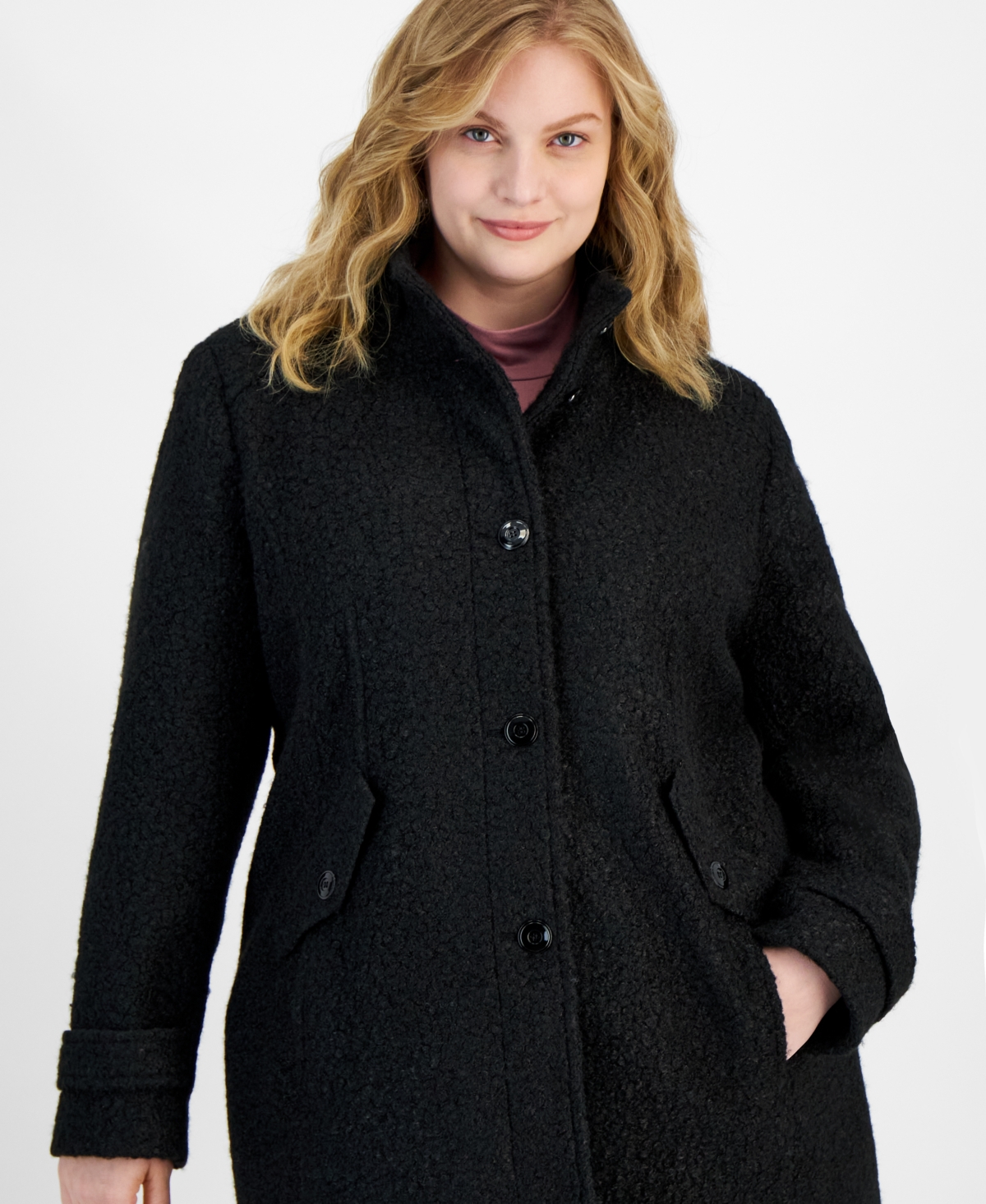 Maralyn & Me Trendy Plus Size Single-Breasted Boucle Walker Coat