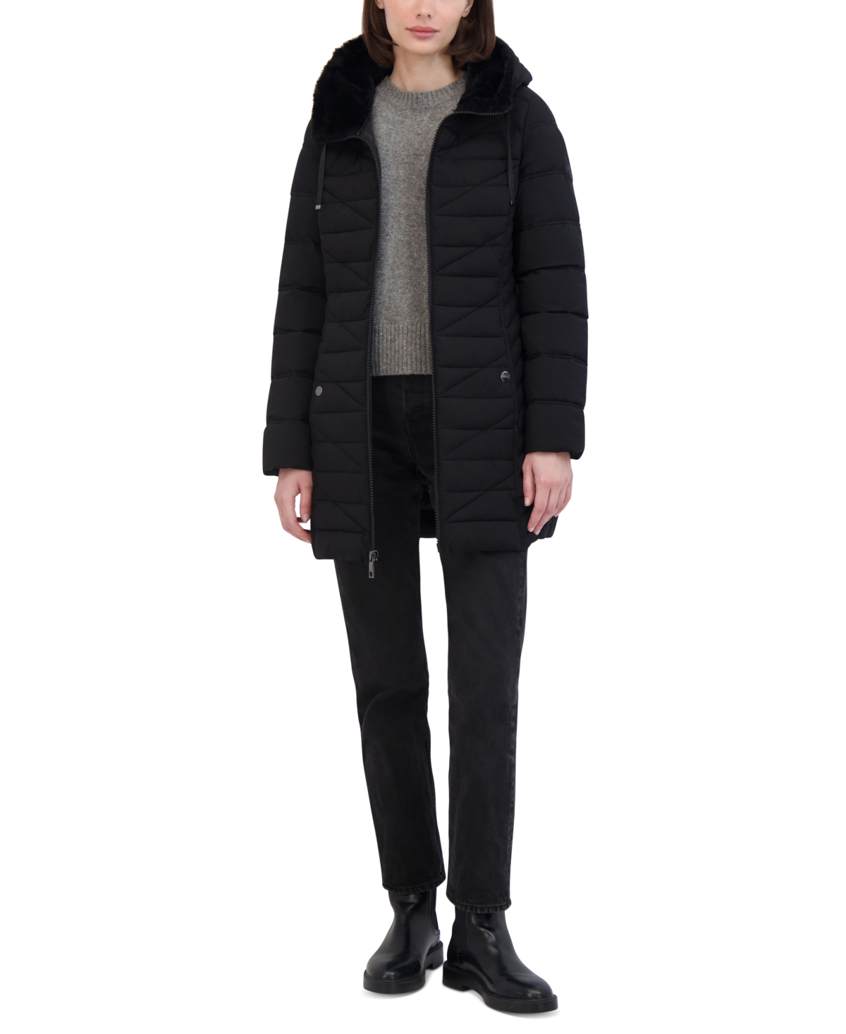 Nautica Women's Faux-Fur-Trim Hooded Packable Puffer Coat