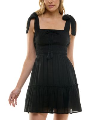 Trixxi - Juniors' Square-Neck Tie-Strap Fit & Flare Dress