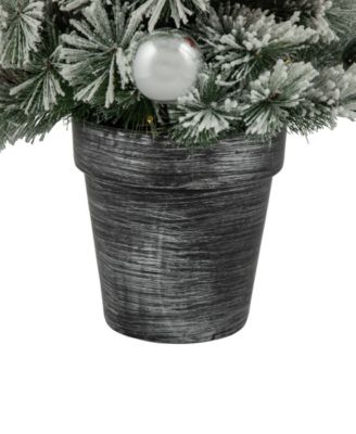 Pre-Lit Potted Snowy Bristle Pine Artificial Christmas Tree 3'