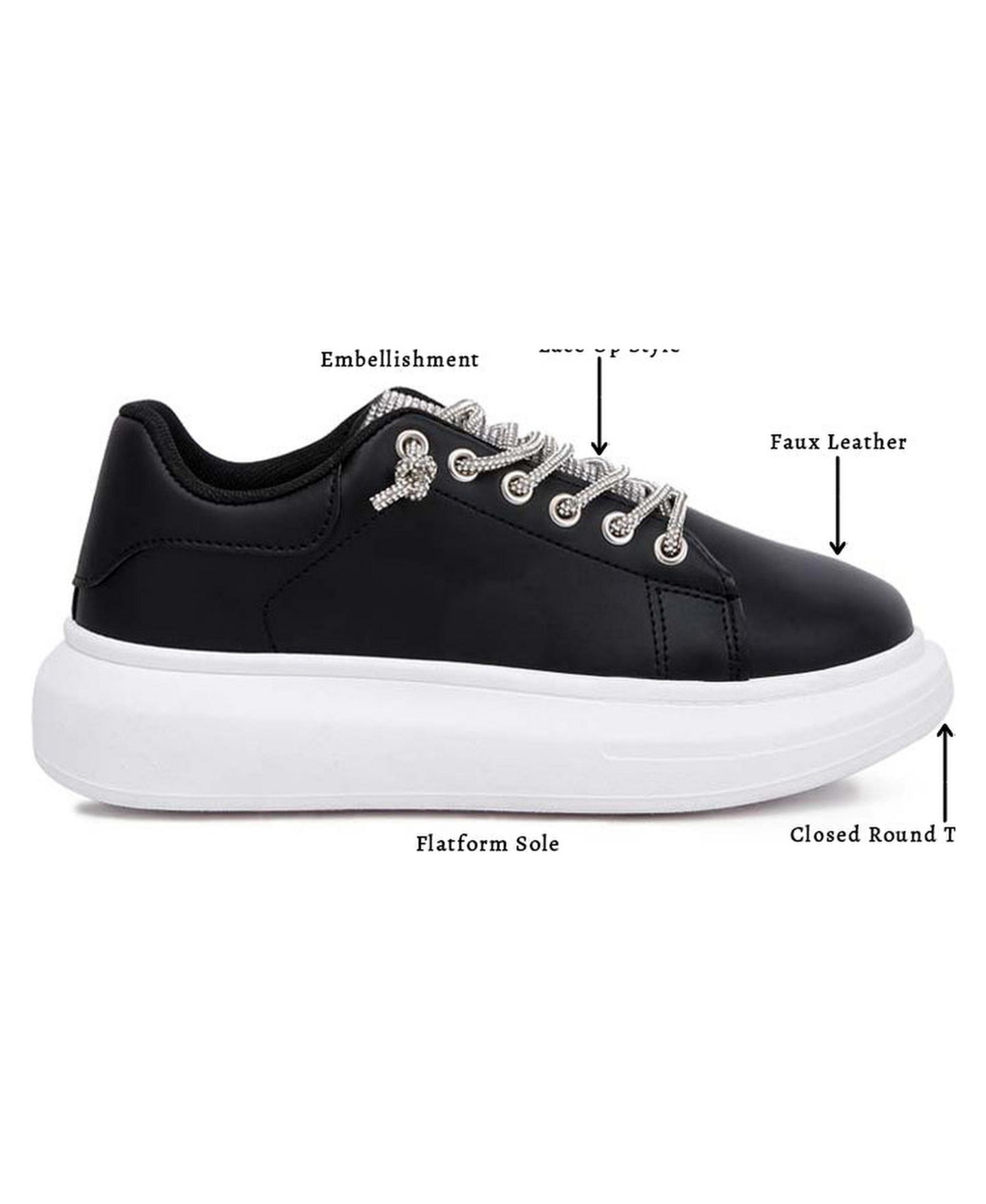 Женские кроссовки London Rag Jaxen Rhinestones Lace Up, цвет: Чёрный — фото 2