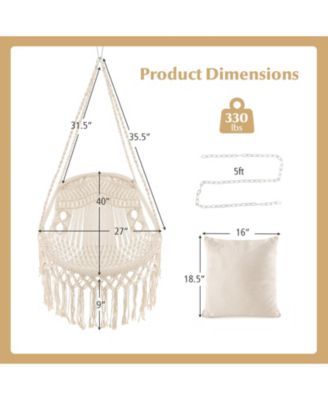 Hanging Hammock Chair with Soft Seat Cushions and Sturdy Rope Chain-Beige