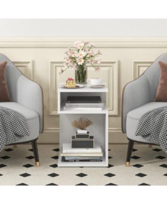 S-Shaped Side Table with Unique S-shaped Frame and 2 Open Compartments-White