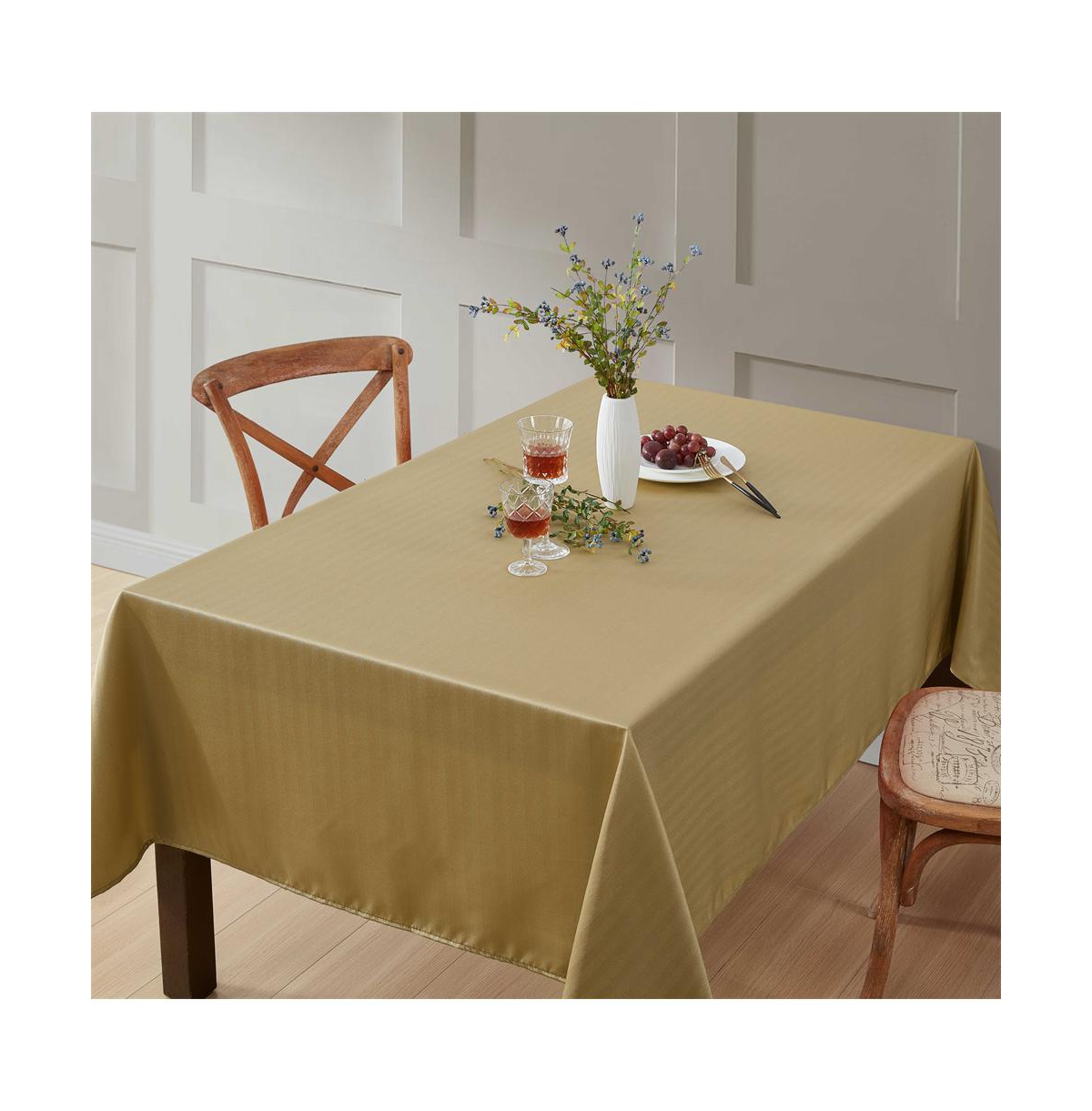Lincoln Stripe Fabric Tablecloth for Rectangle Table, Advanced Water, Fade, Stain, and Wrinkle Resistance - Gold