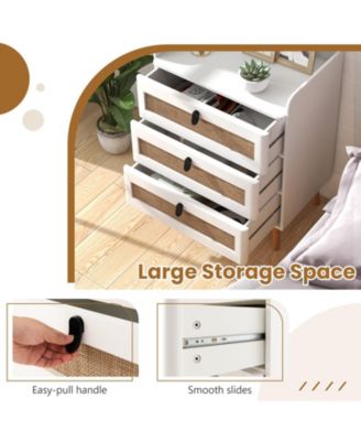 Modern End Table with 3 Rattan Decorated Drawers