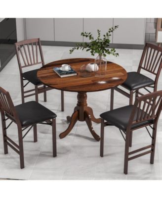 1-Piece Rubberwood Round Table with Curved Trestle Legs Wooden Dining Table