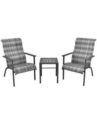 3 Pieces Patio Rattan Bistro Set with High Backrest and Armrest