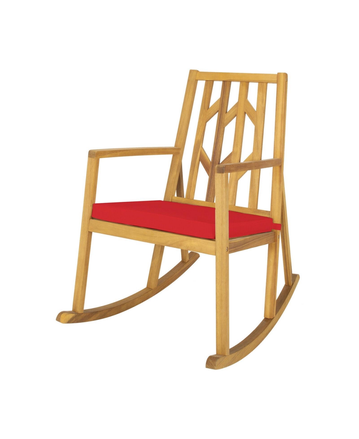 Slickblue Patio Acacia Wood Rocking Chair Sofa with Armrest and Cushion for Garden and Deck