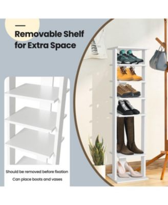 7-Tier Slim Wooden Vertical Shoe Rack for Entryway-White
