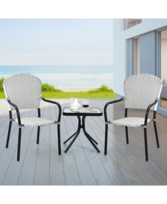 Set of 4 Patio Rattan Stackable Dining Chair with Armrest for Garden-White