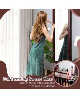 Lockable Wall Door Mounted Mirror Jewelry Cabinet with LED Lights