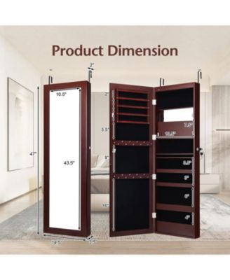 Lockable Wall Door Mounted Mirror Jewelry Cabinet with LED Lights
