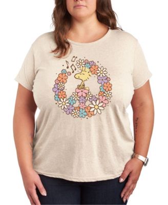 Woodstock Floral Peace Sign Plus Size Graphic T-Shirt