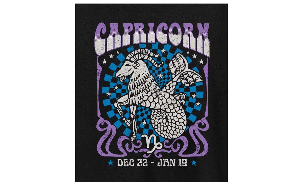 Hybrid Apparel Zodiac Capricorn Rock Poster Plus Size Graphic T-shirt In Black
