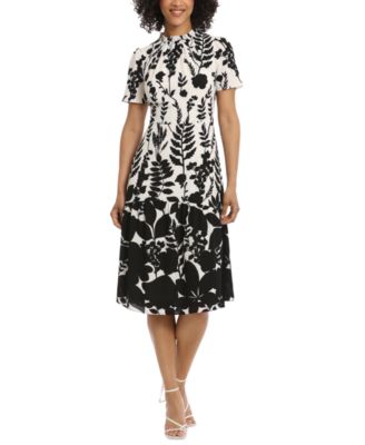 Maggy London Women s Printed Ruffle Neck Midi Dress Macy s