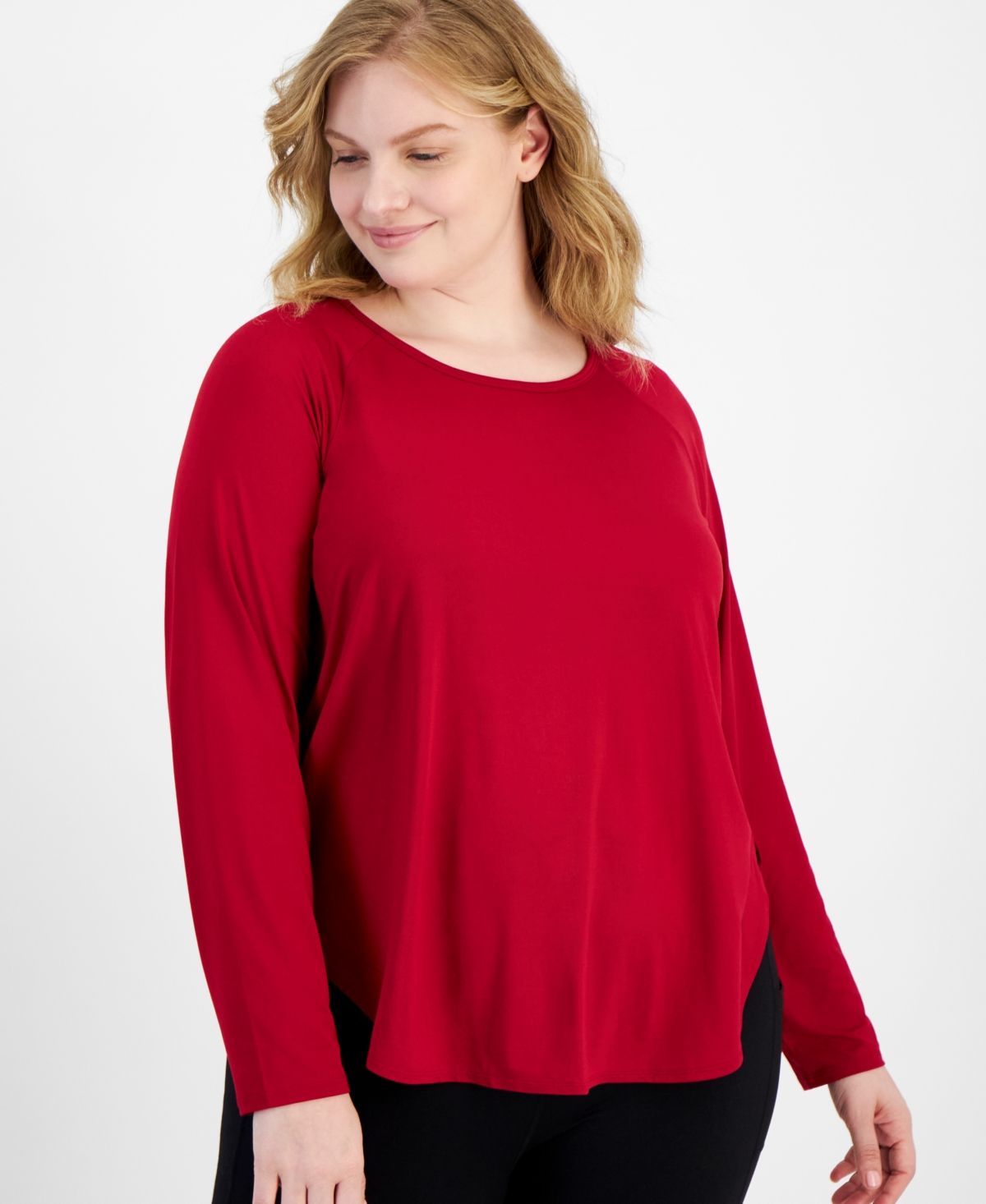 Plus Size Essentials Long Sleeve T-Shirt, Created for Macy's - Cranberry Whip