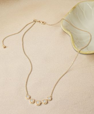 Diamond Bezel Five Stone Adjustable 18" Collar Necklace (1/2 ct. t.w.) in Sterling Silver or 14k Gold-Plated Sterling Silver