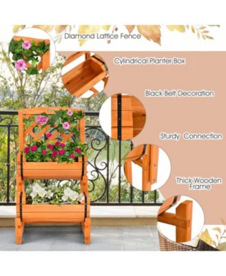 2-Tier Raised Garden Bed with 2 Cylindrical Planter Boxes and Trellis