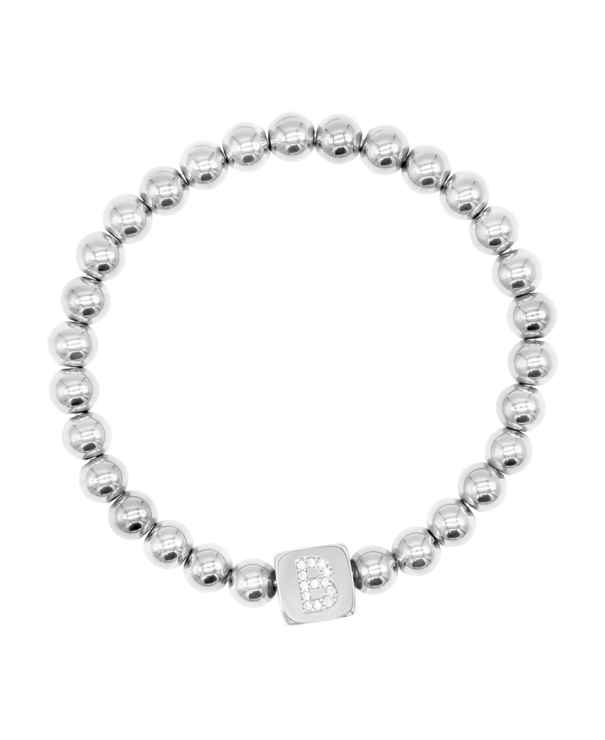 Adornia Silver Crystal Initial Cube Stretch Bracelet In Metallic