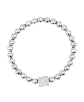 Silver Crystal Initial Cube Stretch Bracelet