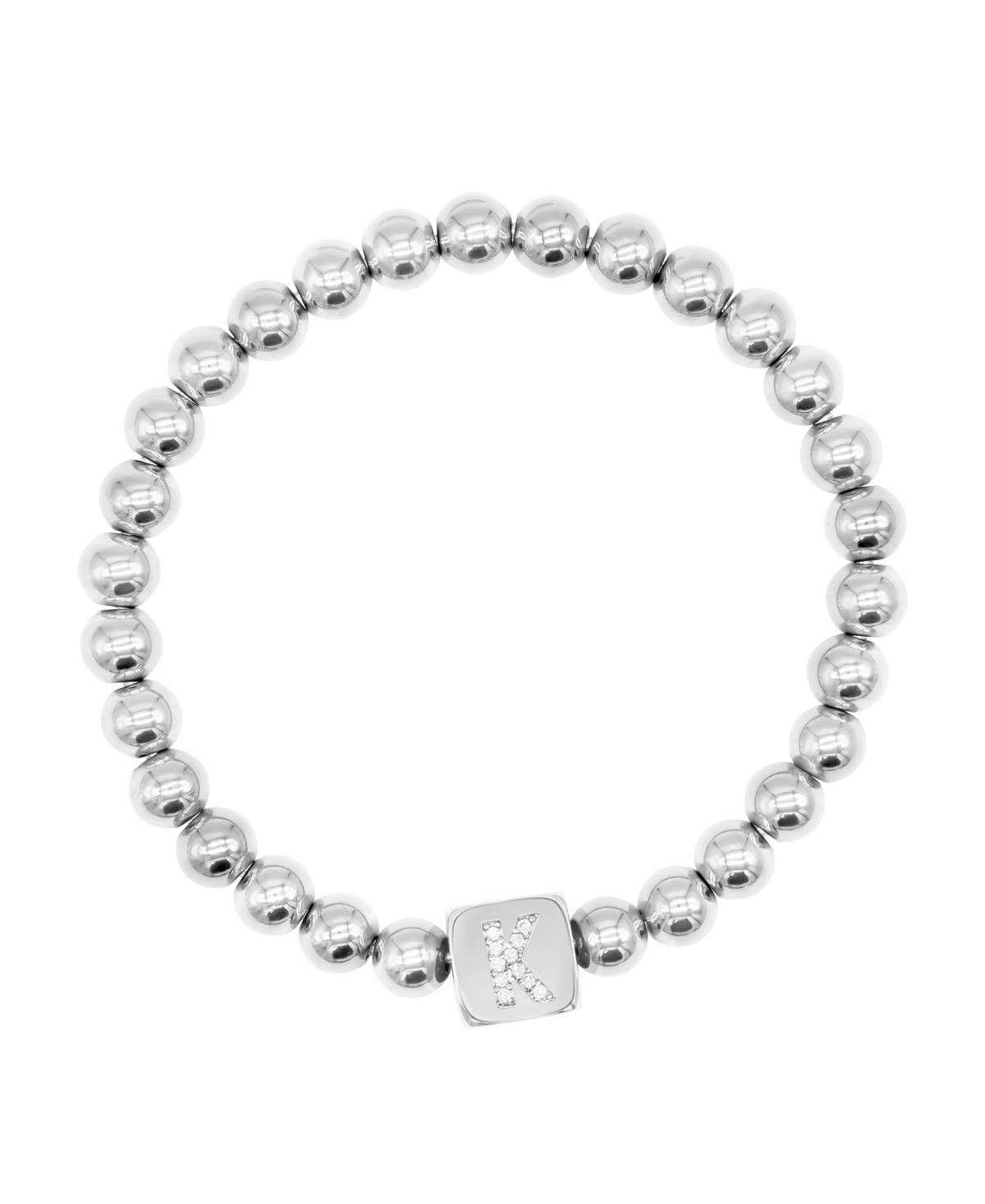 Adornia Silver Crystal Initial Cube Stretch Bracelet In Metallic