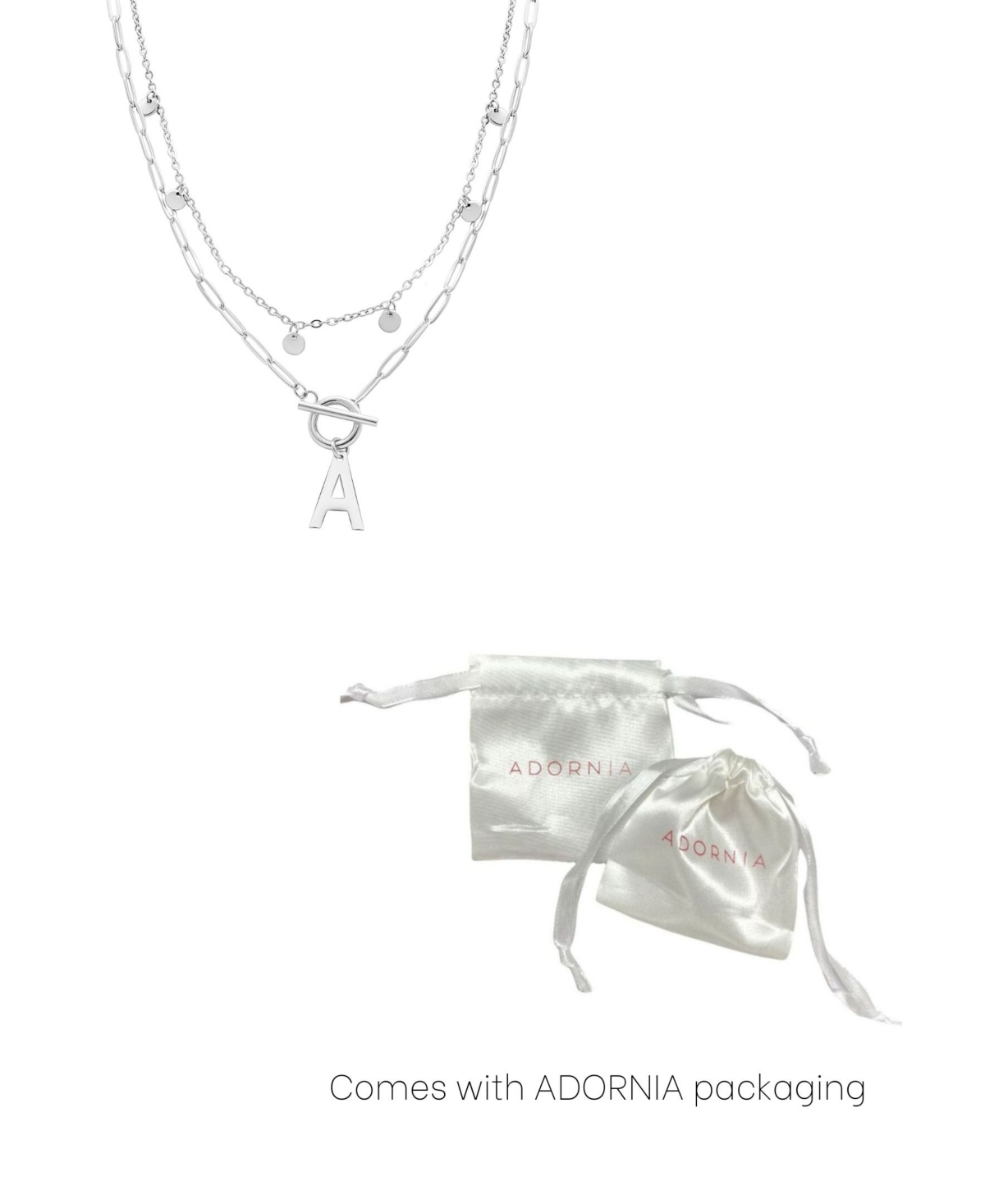 Adornia Silver Tarnish Resistant Confetti And Paperclip Layered Initial Toggle Necklace In Letter I