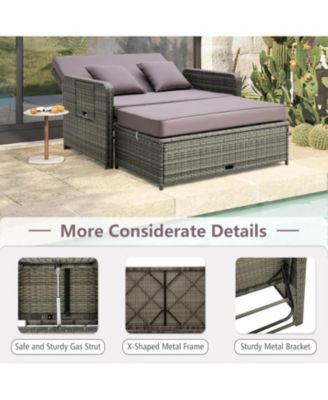 Wicker Loveseat Sofa with Multipurpose Ottoman and Retractable Side Tray