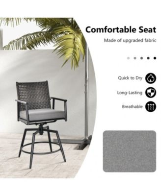 360 Degree Swivel Bar Stool Set of 2 with Metal Frame and PE Rattan Backrest