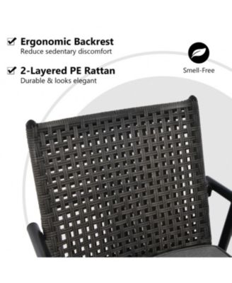 360 Degree Swivel Bar Stool Set of 2 with Metal Frame and PE Rattan Backrest