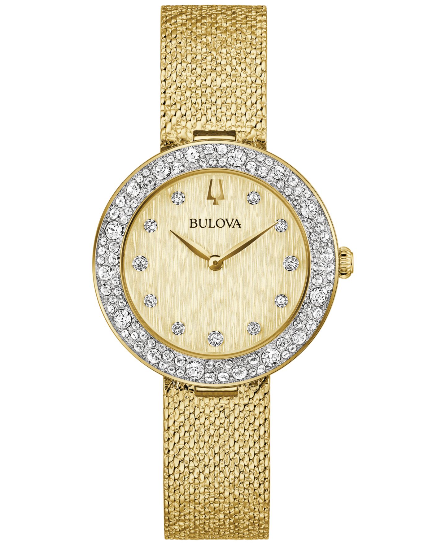 Женские часы Bulova Crystal Gold-Tone Stainless Steel Mesh Bracelet Watch 32mm — фото 1