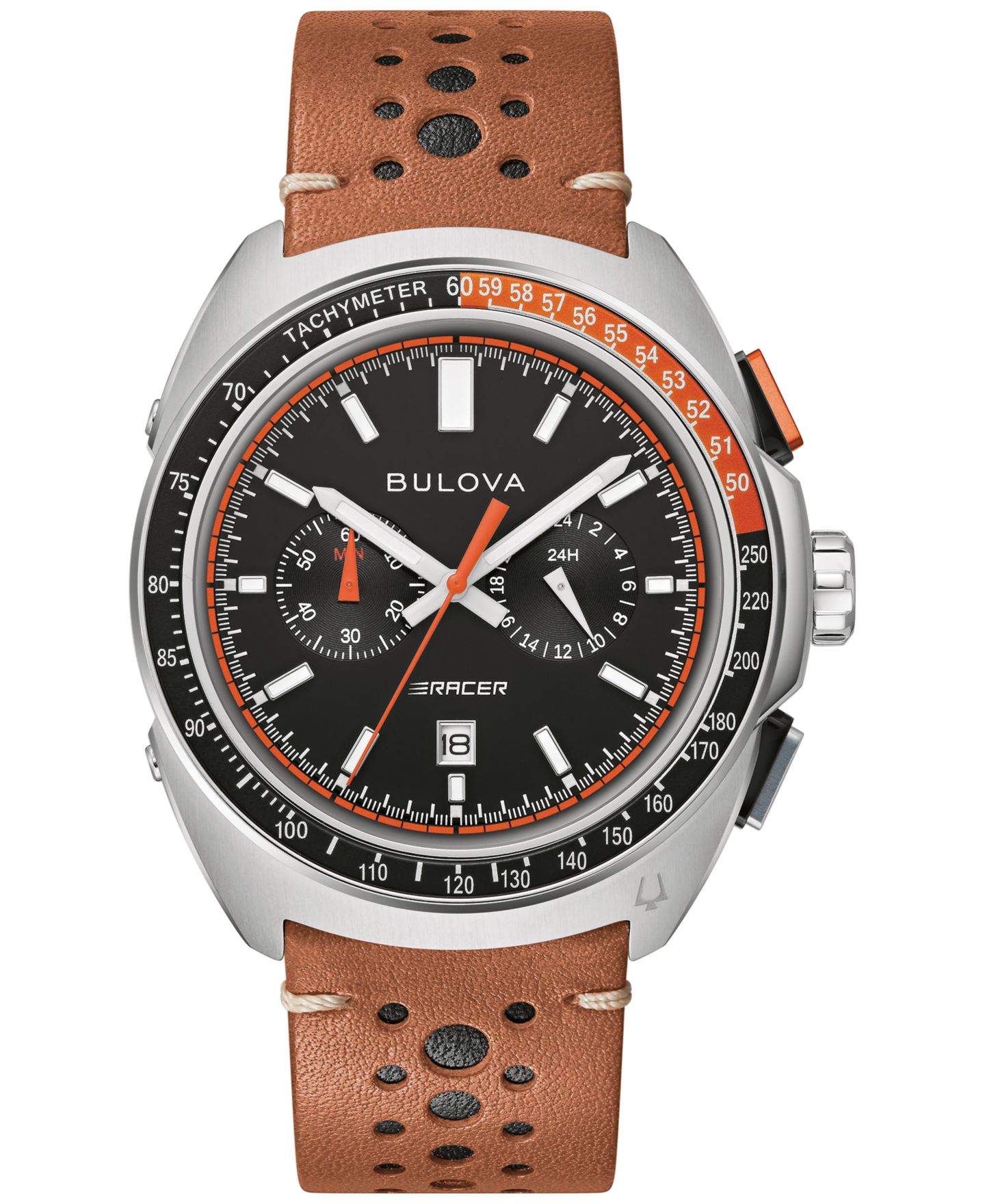 Мужские часы Bulova Chronograph Racer Brown Leather Strap Watch 42mm — фото 1