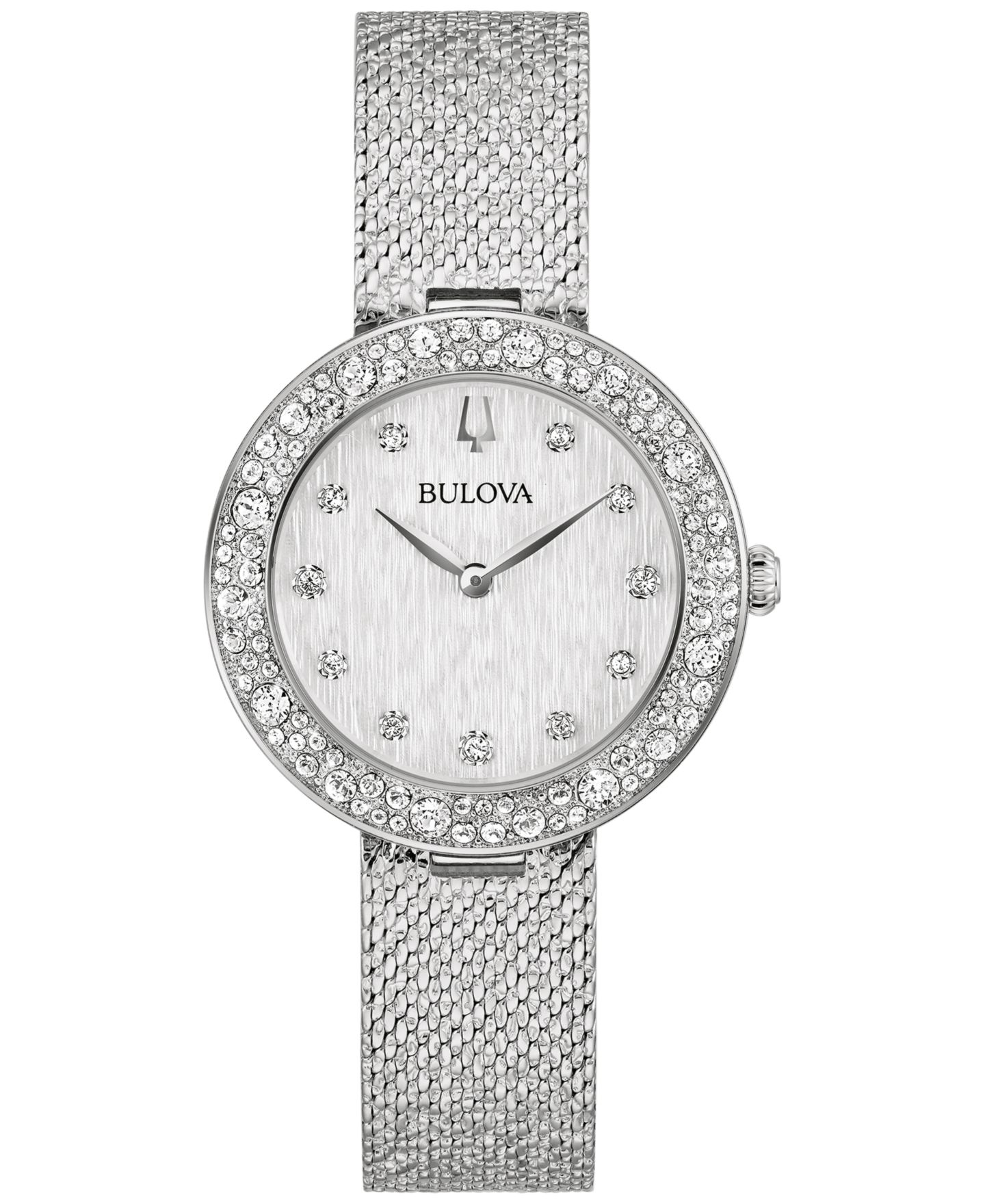 Женские часы Bulova Crystal Stainless Steel Mesh Bracelet Watch 32mm — фото 1
