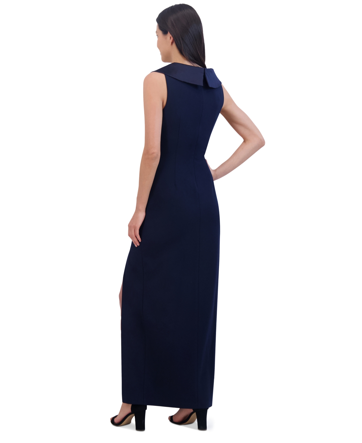 Jessica Howard Petite Collared Side Slit Long Gown Navy Smart Closet